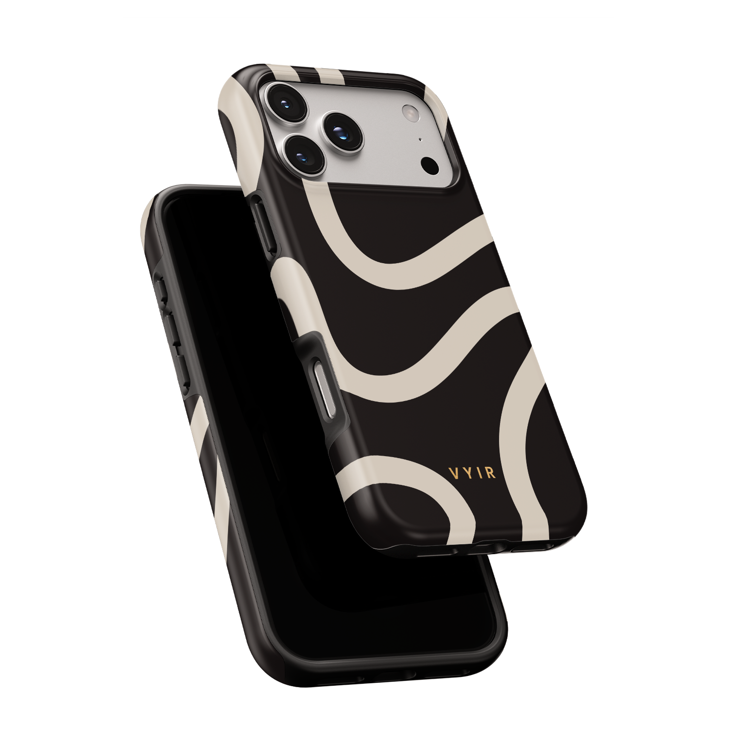 Swirl Lines, Black and Beige - Shockproof Phone Case - VYIR
