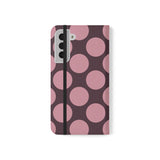 Samsung Galaxy S22 Plus vegane Leder-Geldbörsenhülle – Design mit Pink Plum Polka Dot