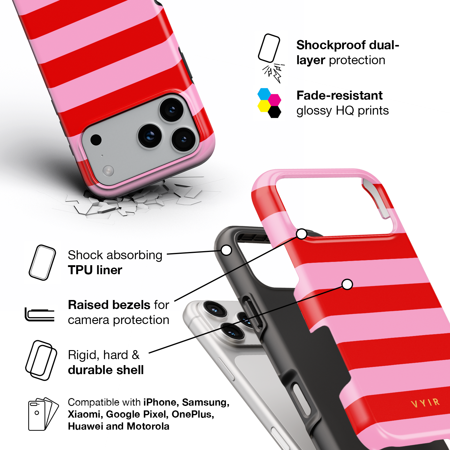 Horizontal Stripes, Red Blush - Shockproof Phone Case - VYIR
