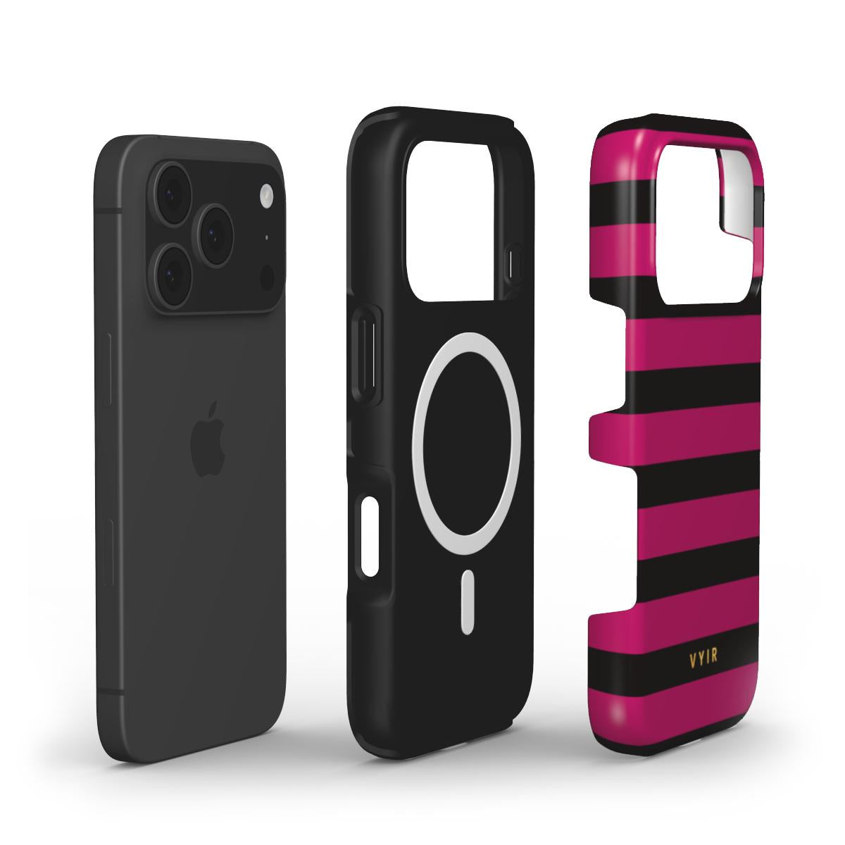Horizontal Stripes, Wine Red - Shockproof MagSafe iPhone Case - VYIR